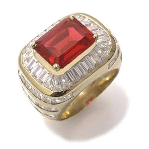 Gioie Women's Ring in Yellow 18k Gold with Red Cubic Zirconia and White Cubic Zirconia, Size 9, 24 Grams