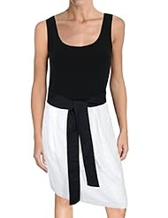 Cotton/Elastane/Polyester Colorblocking Belted Stretchy Scoop Neck Sleeveless Tank Jumpsuit 