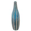 Handcrafted Blue Terracotta Flower Vase With Jazzy Stripes - Tall