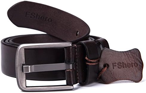 FShero Men's Belt Dress Smooth Genuine Leather With Pin Buckle (Belt Width:1.5 inch Brown)