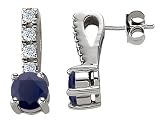 2.25 cts 14K White Gold Plated 925 Sterling Silver Genuine Black Sapphire Earrings