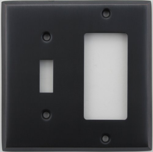 Classic Accents Stamped Steel Oil Rubbed Bronze Two Gang Wall Plate - One Toggle Light Switch Opening One GFI/Rocker Opening