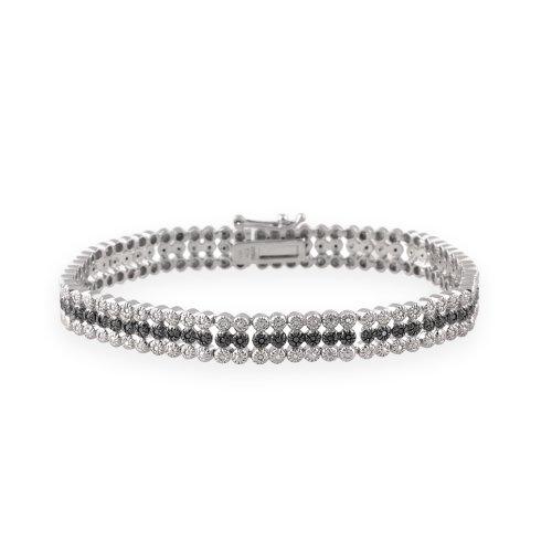Sterling Silver 3/4ct Black Diamond Three Row Tennis Bracelet