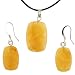 Yellow Serpentine Cushion Shaped Pendant and Earrings Set - 15x22mm Pendant, 12x18mm Earrings - Adjustable Cord Necklace