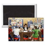 New York Diner, 1987 by Liz Wright - 3x2 inch Fridge Magnet - large magnetic button - Magnet