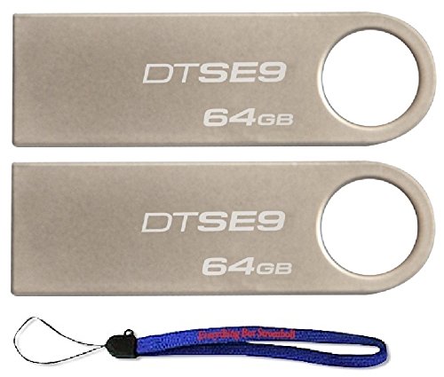 Kingston Digital DataTraveler SE9 64GB USB 2.0 (DTSE9H/64GB) 64GB (2 pack) Flash Drive Jump Drive Pen Drive - w/ (1) Everything But Stromboli (TM) Lanyards