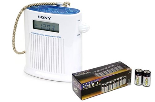 Sony ICF-S79V Shortwave World Band Shower Radio (Requires 3 C Batteries) PLUS 24 Pack of C Cell Batteries