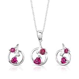 Sterling Silver Rhodium Finish Multishape Ruby Pendant Earrings and 18 inch Necklace Set