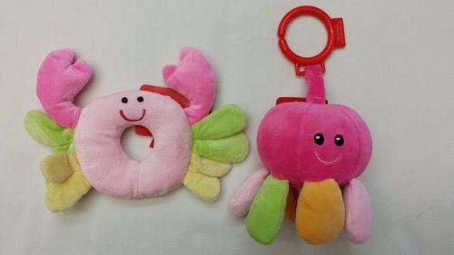 Ocean Friends Baby Crab Ring Rattle and Baby Octopus Rattle Stroller Toy Car Seat Toy Take Along Toy - 2 Pcs / Set photo