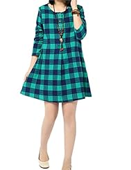 Plus Size Plaid Print Cotton Long Sleeves  Dress