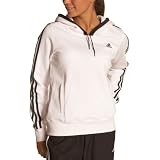 adidas Women's 3 Stripe Fleece Hoody, White/Black, Large