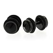 Black Anodized Stainless Steel Faux Plug - Black CZ- 16g Stud - 8mm Fake Plug - Sold as a Pair