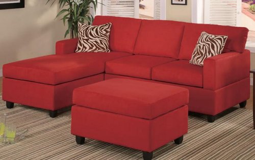 3 Pc Red Microfiber Sectional Sofa With Reversible Chaise With