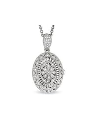 Sterling Silver Oval and CZ Locket 3/4 inch x 1 Inch Sterling Silver