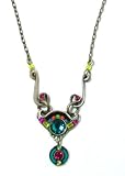 Firefly Antique Stainless Steel Petite Delicate Mosaic Pendant Necklace with Multi-Color Swarovski Crystal and Czech Bead Elements