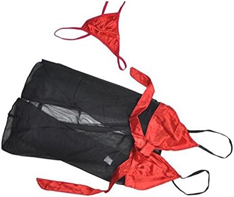 Ericasummit New Sexy Lingerie Babydoll Dress G-string Black&red,One Size