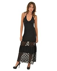 Sexy V-neck  Lace Sheer Halter Polyester/Spandex/Knit Plunging Neck Little Black Dress/Maxi Dress  With Ruffles