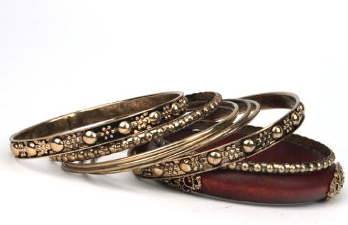 YARUIE 1Set Retro Ladies 9 Multi-Layer Bronze Wood Carved Flower Bangle Bracelet