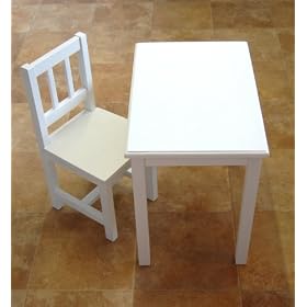 Children's White Wooden Table / Desk & Chair