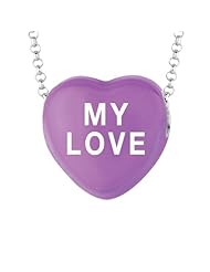 Sterling Silver 17mm Purple enamel Sweethearts MY LOVE Heart Pendant