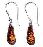 Certified Genuine Honey Amber and Sterling Silver Classic Drop Earrings