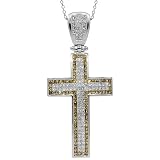 14K White Gold Mens Yellow Diamond Cross Pendant 4.65 Ctw