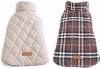 Pet Labs Plaid Coat Jacket Reversible Waterproof (Brown, L )