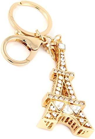 Gold Jeweled Rhinestone Paris Eiffel Tower Charm Pendant Key Chain Ring Gift Stocking Stuffer