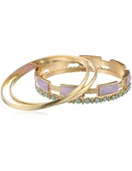 Mint Green and Lavender Resin Accents Mixed Bangle Bracelet Set, 2.75"