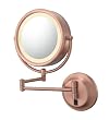 Lighted Wall Mounted 5X to 1X Mirror, Hard Wired, Brushed Copper