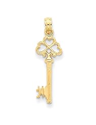 14k Yellow Gold Solid Polished 3-Dimensional Key Charm