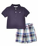 Nautica Sportswear Kids Baby-Boys Infant Short Sleeve Solid Polo Shirt With Plaid Short Set, Sport Navy, 12 Months
