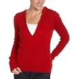 Red Moon Women's 100% Cashmere Cable Long Sleeve V-Neck HoodieSweater