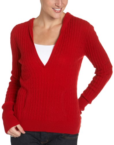 Red Moon Women's 100% Cashmere Cable Long Sleeve V-Neck HoodieSweater