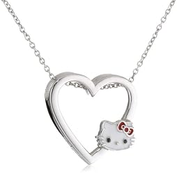 Hello Kitty by Simmons Jewelry Co. Sterling Silver Small Enamel Heart Pendant Necklace