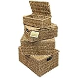2tlg. Set Körbe mit Deckel Aufbewahrung Seegras - Natur