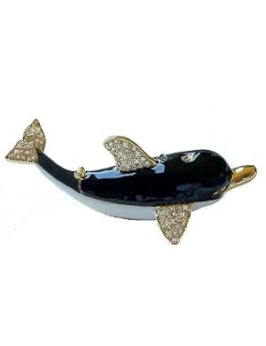 Ying Yang Dolphin Box Swarovski Crystals 24K Gold Jewelry Trinket or Pill Box FREE SHIP! Certificate of Authenticity