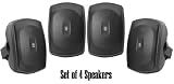 Yamaha All Weather Outdoor / Indoor Wall Mountable Natural Sound 130 watt 2 way Acoustic Suspension Speakers - Set of 4 - Black - with 100ft 16 AWG Speaker Wire - Compatible with All Audio / Video Home Theater Sound Systems, Components, CD Players, or Receivers