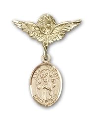 Gold Filled Baby Badge with St. Felicity Charm and Angel with Wings Badge Pin