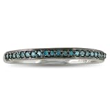 10K White Gold Blue Diamond Wedding Band Ring (1/10ct tw Sizes 4-10)