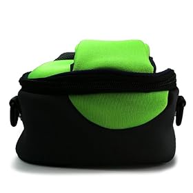 Protective Travel Neoprene Case, Light Weight, Double Patting, Durable Water Resistant, Belt Pouch Holster with Optional Shoulder Strap ( Green, Black ) Fits The Canon VIXIA HF R200 Full HD Camcorder with Dual SDXC Card Slots