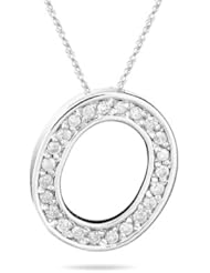 0.27 Cts Diamond O Initial Pendant in 14K White Gold