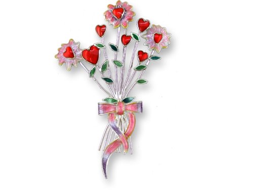 Clearly Charming Heart Bouquet Silver and Enamel Pin