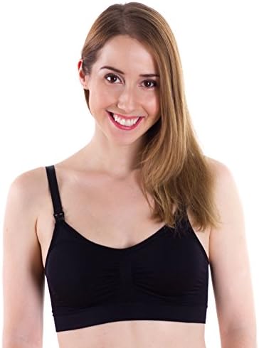 Matenity Nursing Bra by MommyLovesMe - Seamless Spandex Bra for Breastfeeding, Black, S