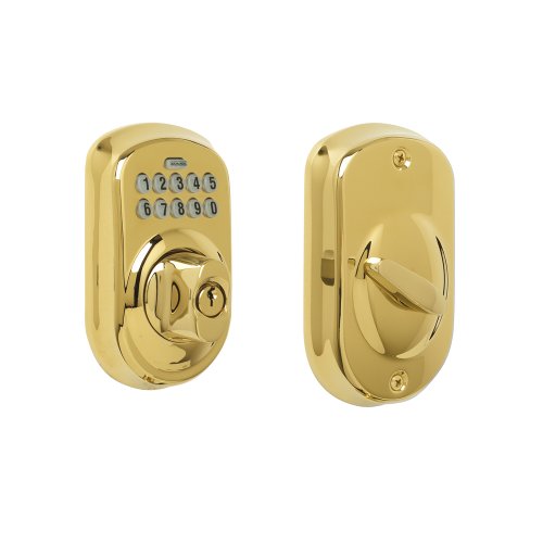 Schlage BE365VPLY505 Plymouth Keypad Deadbolt, Bright Brass