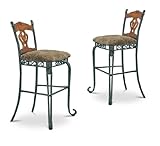 Set of 2 Metal and Wood Padded Bar Stools 30