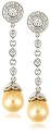 Sterling Silver Dyed Golden Freshwater Cultured Pearl w/ Cubic Zirconia Dangle Earrings