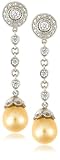 Sterling Silver Dyed Golden Freshwater Cultured Pearl w/ Cubic Zirconia Dangle Earrings