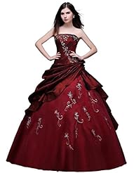 A-line Strapless Floor Length Organza/Taffeta Lace-Up Beaded Embroidered Quinceanera Dress 