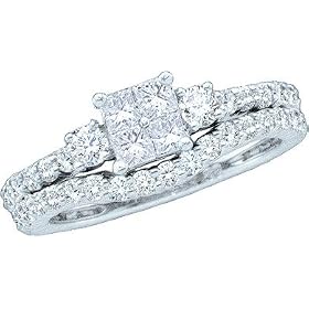 Ladies 14k White Gold 1.42 Ct 3 Stone Princess Cut Diamond Wedding Engagement... by Rodeo Jewels co